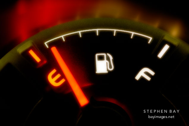 Running on empty. Fuel gage showing empty.