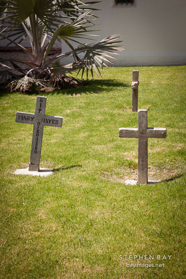 Crosses in the mission cemetery. Mission San Luis Rey, California.