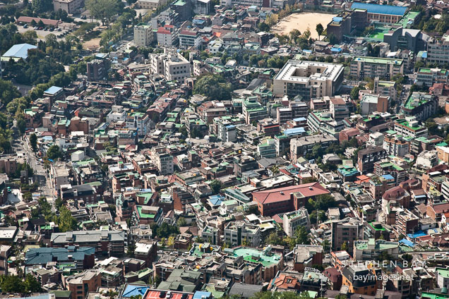 Dense urban development as seen from N Seoul Tower in Namsan Park.