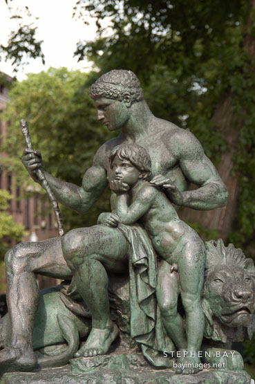 Statue man and boy. Mount Vernon Place, Baltimore, Maryland, USA.