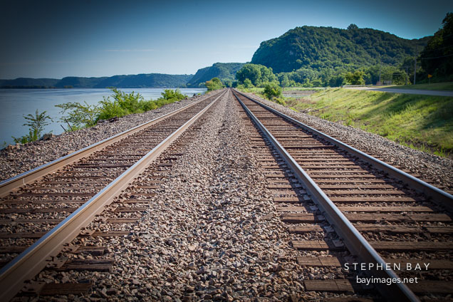 Train tracks by the Mississippi river, Wisconsin.