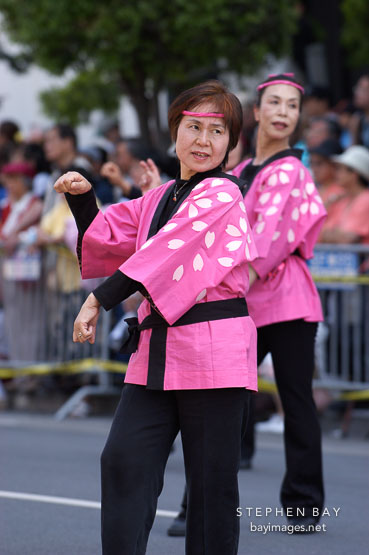 Dancers at the Cherry blossom festival grand parade. Japantown, San Francisco, California, USA.