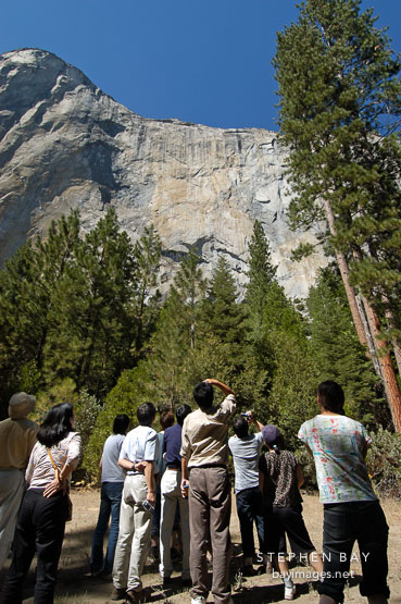 Japanese tourists admiring El Capitan. Yosemite National Park, California, USA.