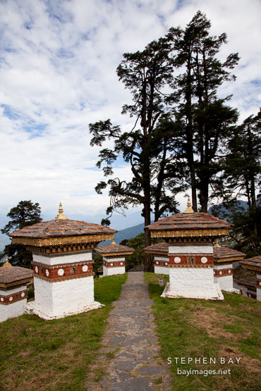 Stone path and the 108 Chorten. Dochu La, Bhutan.