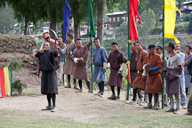 Archer shooting from one end of the range. Punakha, Bhutan. - Photo #23501