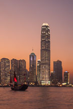 Hong Kong skyline at sunset with IFC Tower. Hong Kong, China. - Photo #14610