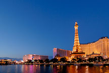 Night view of Paris Las Vegas hotel and Las Vegas Boulevard. Las Vegas, Nevada, USA. - Photo #13310