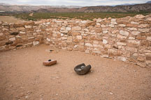 Two pairs of manos and metates for grinding corn. Tuzigoot National Monument, Arizona, USA. - Photo #17710