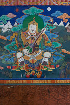 Painting of Yulkhorsung, the white king of the east, playing the lute. Paro Dzong, Bhutan. - Photo #24011