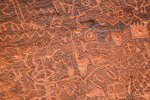 Petroglyphs including fish bones, serpents, humans. V-bar-V Heritage Site, Arizona, USA. - Photo #17811