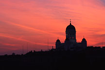 Cathedral with a red sky. St. Nicholas' Church. Helsinki, Finland. - Photo #313