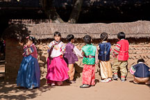 School children visiting the Korean Folk Village dress up in traditional Korean clothing, called hanbok. - Photo #20417