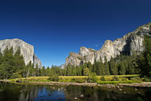 View of Yosemite valley including El Capitan and Cathedral Rocks. Yosemite National Park, California, USA. - Photo #4621
