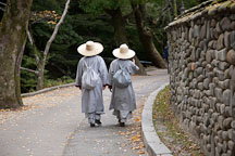 Buddhist monks follow the path through Gyeryongsan National Park in Chungcheongnam-do, South Korea. - Photo #20722