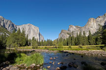 View of Yosemite valley including El Capitan and Cathedral Rocks. Yosemite National Park, California, USA. - Photo #4628
