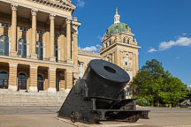 Civil war cannon on the steps of the State Capitol in Des Moines. The cannon is a 13 inch mortar, M1861, and was cast in the Fort Pitt foundry in 1861. - Photo #32929