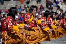 Folk dance performed by women at the Thimphu tsechu festival in Bhutan. - Photo #22703