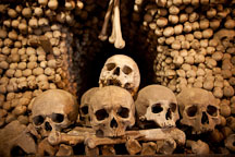 Bones stacked in the Sedlec ossuary. Sedlec, Czech Republic. - Photo #29782