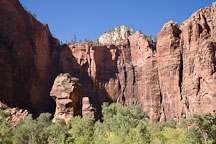 The Preacher and the Pulpit are two sandstone columns surrounded by the canyon walls. Temple of Sinawava, Zion NP, Utah. - Photo #19231