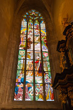 Stained glass window in Saint Barbara Cathedral depicting the visit of Emperor Franz Joseph II. Kutna Hora, Czech Republic. - Photo #29842