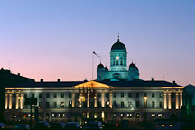 City Hall and Cathedral at night. St. Nicholas' Church. Helsinki, Finland. - Photo #345