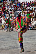 Clown entertaining the audience before the religious dances. Thimphu tsechu, Bhutan. - Photo #22447