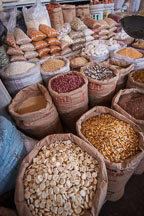 Dried beans and other produce for sale in the central market. Cusco, Peru. - Photo #9449