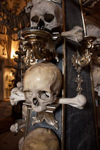 Baroque candelabra made from skulls and bones. Sedlec, Czech Republic. - Photo #29805