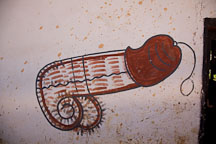 Painting of a penis on the side of a house. Sopsokha, Bhutan. - Photo #23552