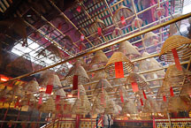 Incense coils and written prayers. Man Mo Temple, Hong Kong, China. - Photo #15154