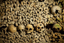 Stacked human remains in the Paris catacombs. Paris, France. - Photo #31555