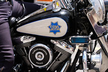 Police motorcycle. Cherry blossom festival grand parade. Japantown, San Francisco, California, USA. - Photo #3660