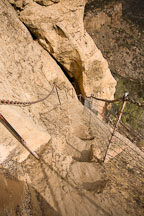 Narrow steps carved into the rock at the Southern entrance to Balcony House. Mesa Verde NP, Colorado. - Photo #18763