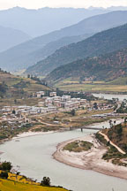 Punakha and the Mo Chhu river. Bhutan. - Photo #23263