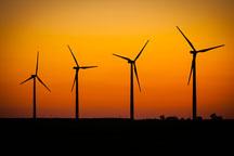 Silhouette of four wind turbines. Story County, Iowa. - Photo #33065