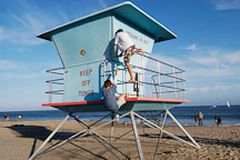 Boys climbing a lifeguard station. Santa Cruz, California, USA. - Photo #7768