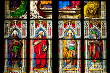 Stained glass with the four fathers of the early church: St Augustine, St Jerome, St Gregory and St Ambrose. Cologne, Cathedral. - Photo #30776