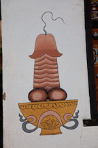Painting of a phallus located on the side of the Gaikiling guest house. Phobjikha Valley, Bhutan. - Photo #23679