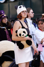 Girl in anime costume holding a stuffed panda bear. Cherry blossom festival grand parade. Japantown, San Francisco, California, USA. - Photo #3680