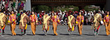 Folk dancers in a line. Thimphu tsechu, Bhutan. - Photo #22684