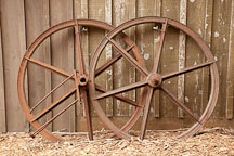 Rusted wagon wheels at the Whaler's cabin. Point Lobos, California. - Photo #26988