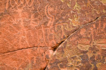 Petroglyphs of sickles and human family. V-Bar-V Ranch, Arizona, USA. - Photo #17809