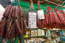 Chinese sausages hanging for sale in market. Central, Hong Kong, China. - Photo #15091
