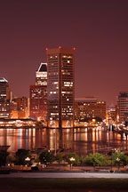 World trade center at night. Inner harbor, Baltimore, Maryland, USA. - Photo #3992