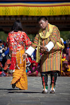 Folk dancers with hand gestures and swaying body movements. Thimphu tsechu, Bhutan. - Photo #22693
