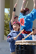 Child learning to play the Taiko drums. Cherry blossom festival, Japantown, San Francisco, California, USA. - Photo #3596