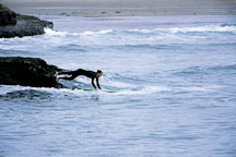 Surfer entering water at Natural Bridges State Beach, Calfornia. - Photo #899