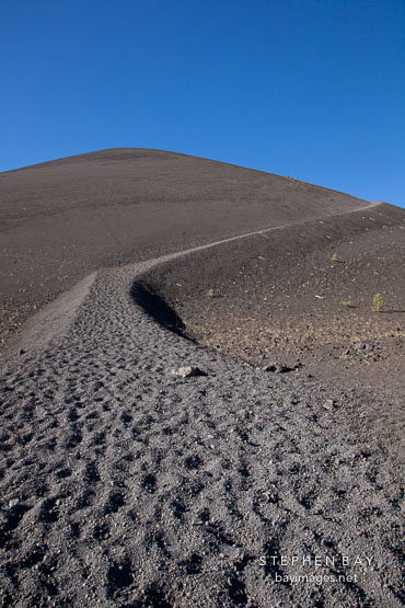 Trail of loose scoria running up the Cinder Cone volcano. Lassen NP, California.
