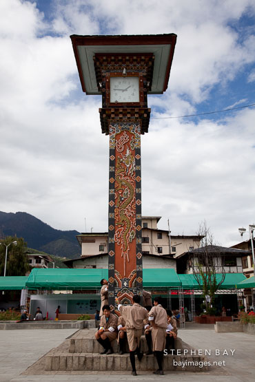 Clock tower in the center of Thimphu, Bhutan.
