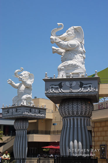 White elephants. Replicas from the set of the 1916 D. W. Griffith movie Intolerance. Hollywood, California, USA.